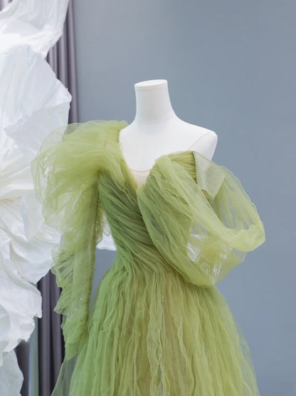 Elegantes, schlichtes A-Linien-Abendkleid aus salbeigrünem Tüll mit One-Shoulder-Schnitt – ein beeindruckendes, langes Abendkleid für Teenager und Schülerinnen (AS432).