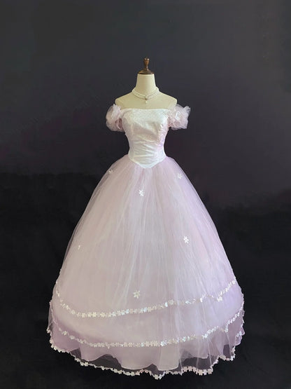Sweety Ball Gown Off The Shoulder Light Pink Tulle Long With Flowers Quince Dress inspo Quinceanera Dresses Sweet 16 Outfit RB7888