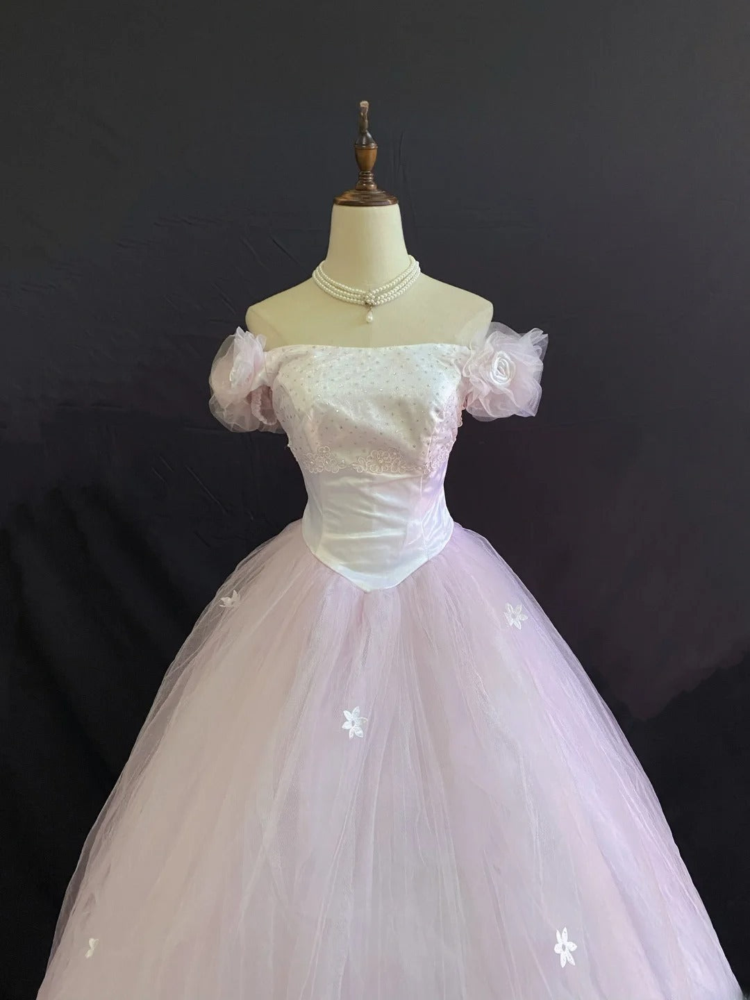 Sweety Ball Gown Off The Shoulder Light Pink Tulle Long With Flowers Quince Dress inspo Quinceanera Dresses Sweet 16 Outfit RB7888