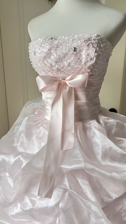 Elegant Prom Dresses Ball Gown Strapless Light Pink With Tiered Layers Long Evening Outfits RC0755