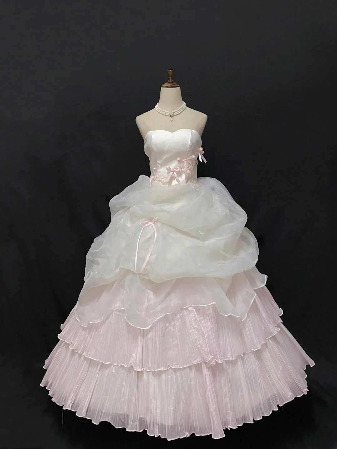 Sweety Ball Gown Sweetheart Light Pink Organza Long With Bow-knot Quince Dress inspo Quinceanera Dresses Formal Birthday Outfit RB7893