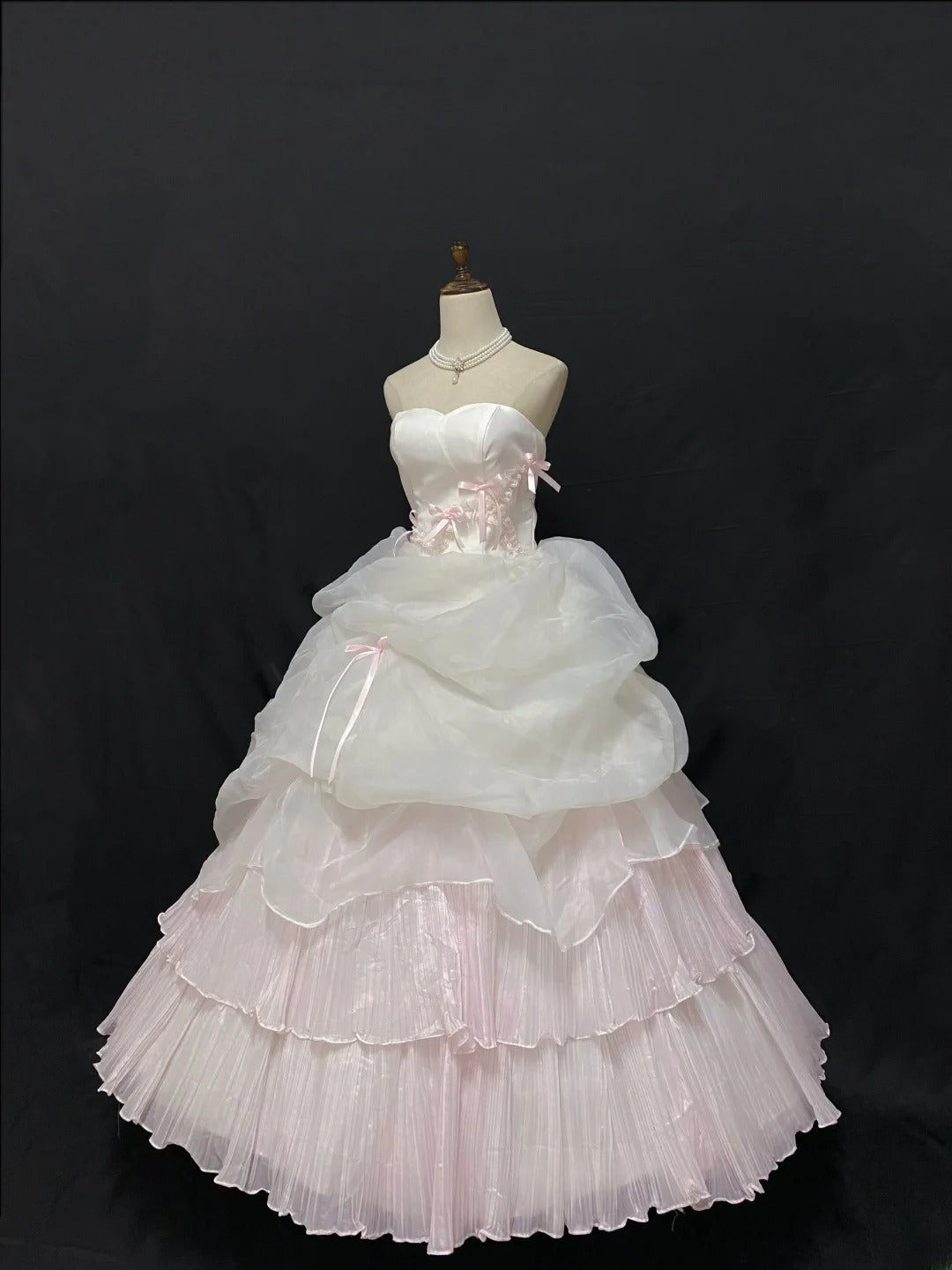 Sweety Ball Gown Sweetheart Light Pink Organza Long With Bow-knot Quince Dress inspo Quinceanera Dresses Formal Birthday Outfit RB7893