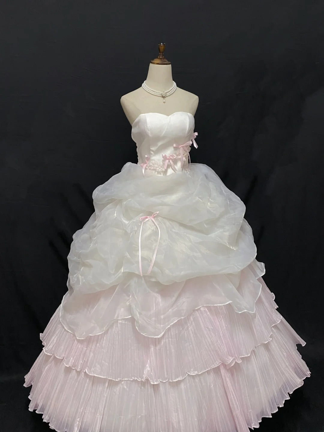 Sweety Ball Gown Sweetheart Light Pink Organza Long With Bow-knot Quince Dress inspo Quinceanera Dresses Formal Birthday Outfit RB7893