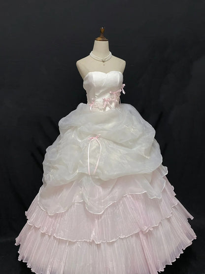 Sweety Ball Gown Sweetheart Light Pink Organza Long With Bow-knot Quince Dress inspo Quinceanera Dresses Formal Birthday Outfit RB7893