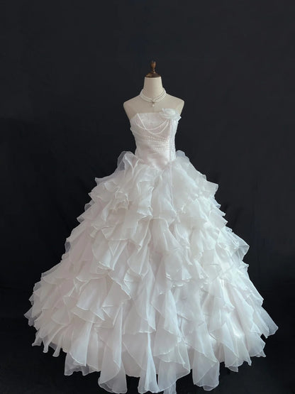 Sweety Ball Gown Strapless Light Pink Organza Long With Tiered Quince Dress inspo Quinceanera Dresses Formal Birthday Outfit RB7894