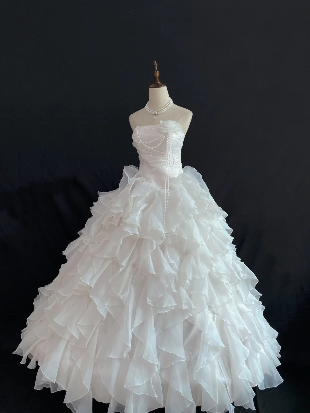 Sweety Ball Gown Strapless Light Pink Organza Long With Tiered Quince Dress inspo Quinceanera Dresses Formal Birthday Outfit RB7894