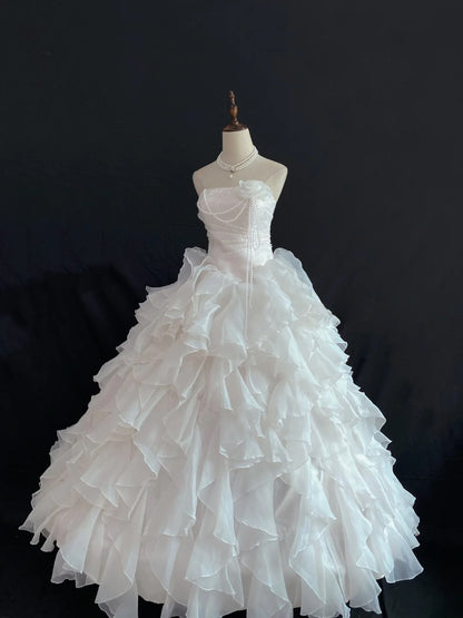 Sweety Ball Gown Strapless Light Pink Organza Long With Tiered Quince Dress inspo Quinceanera Dresses Formal Birthday Outfit RB7894
