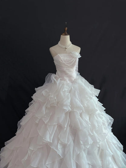 Sweety Ball Gown Strapless Light Pink Organza Long With Tiered Quince Dress inspo Quinceanera Dresses Formal Birthday Outfit RB7894