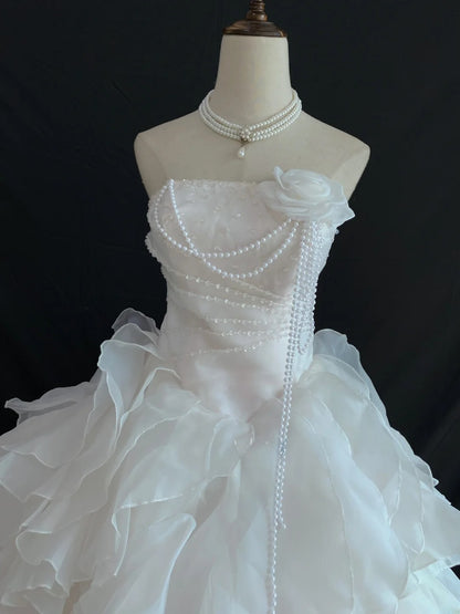 Sweety Ball Gown Strapless Light Pink Organza Long With Tiered Quince Dress inspo Quinceanera Dresses Formal Birthday Outfit RB7894