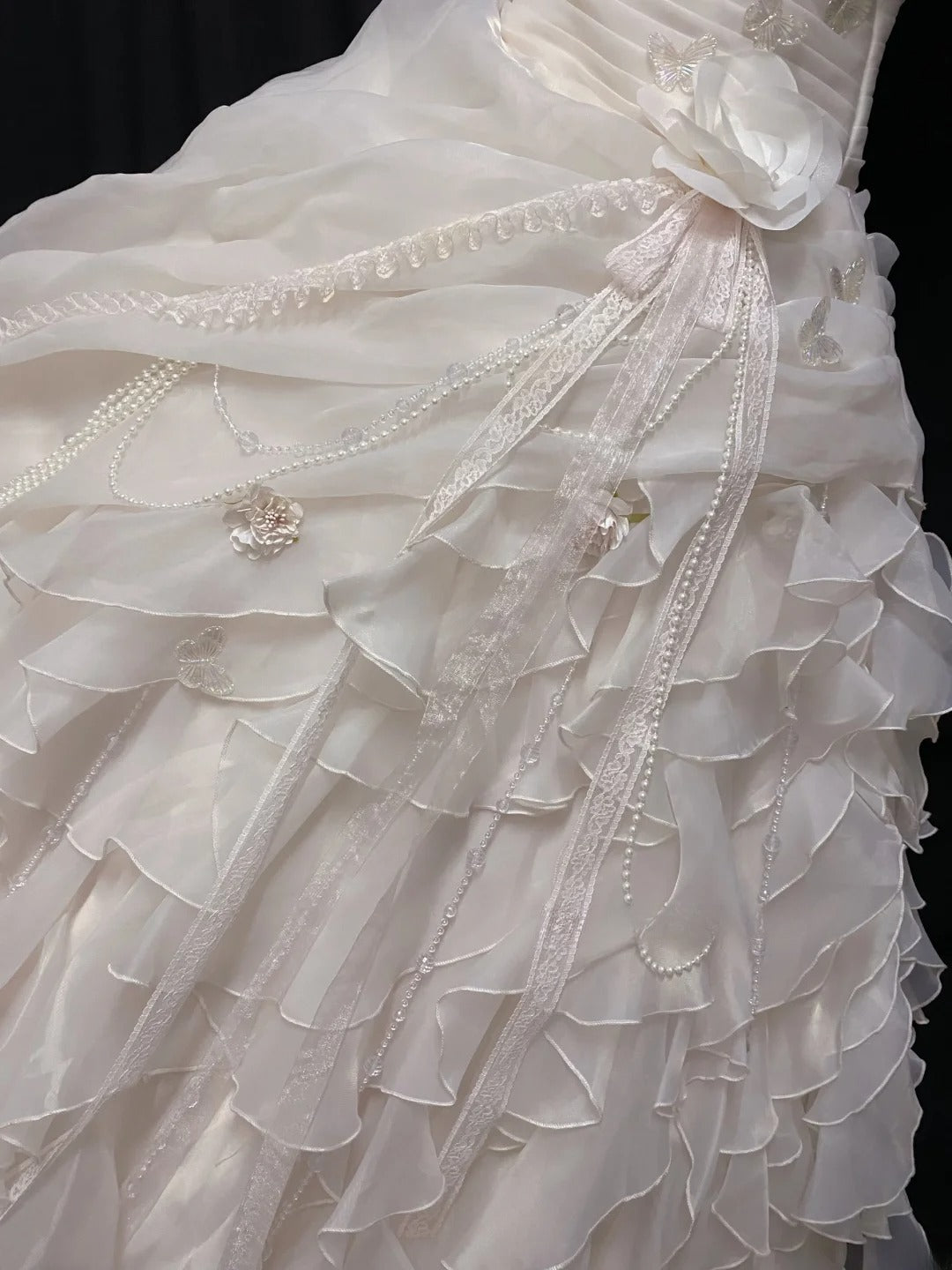Sweety Ball Gown Sweetheart Light Pink Butterfly Long With Tiered Quince Dress inspo Quinceanera Dresses Formal Birthday Outfit RB7895