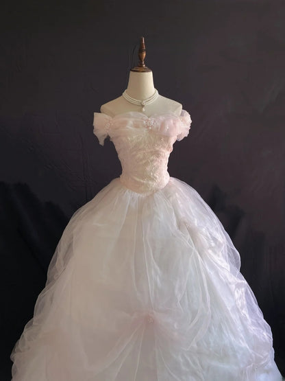 Sweety Ball Gown Off The Shoulder Light Pink Lace Long With Ruffled Quince Dress inspo Quinceanera Dresses Formal Birthday Outfit RB7896