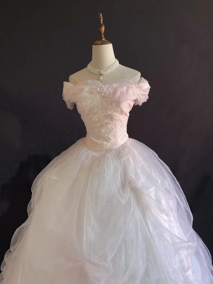 Sweety Ball Gown Off The Shoulder Light Pink Lace Long With Ruffled Quince Dress inspo Quinceanera Dresses Formal Birthday Outfit RB7896