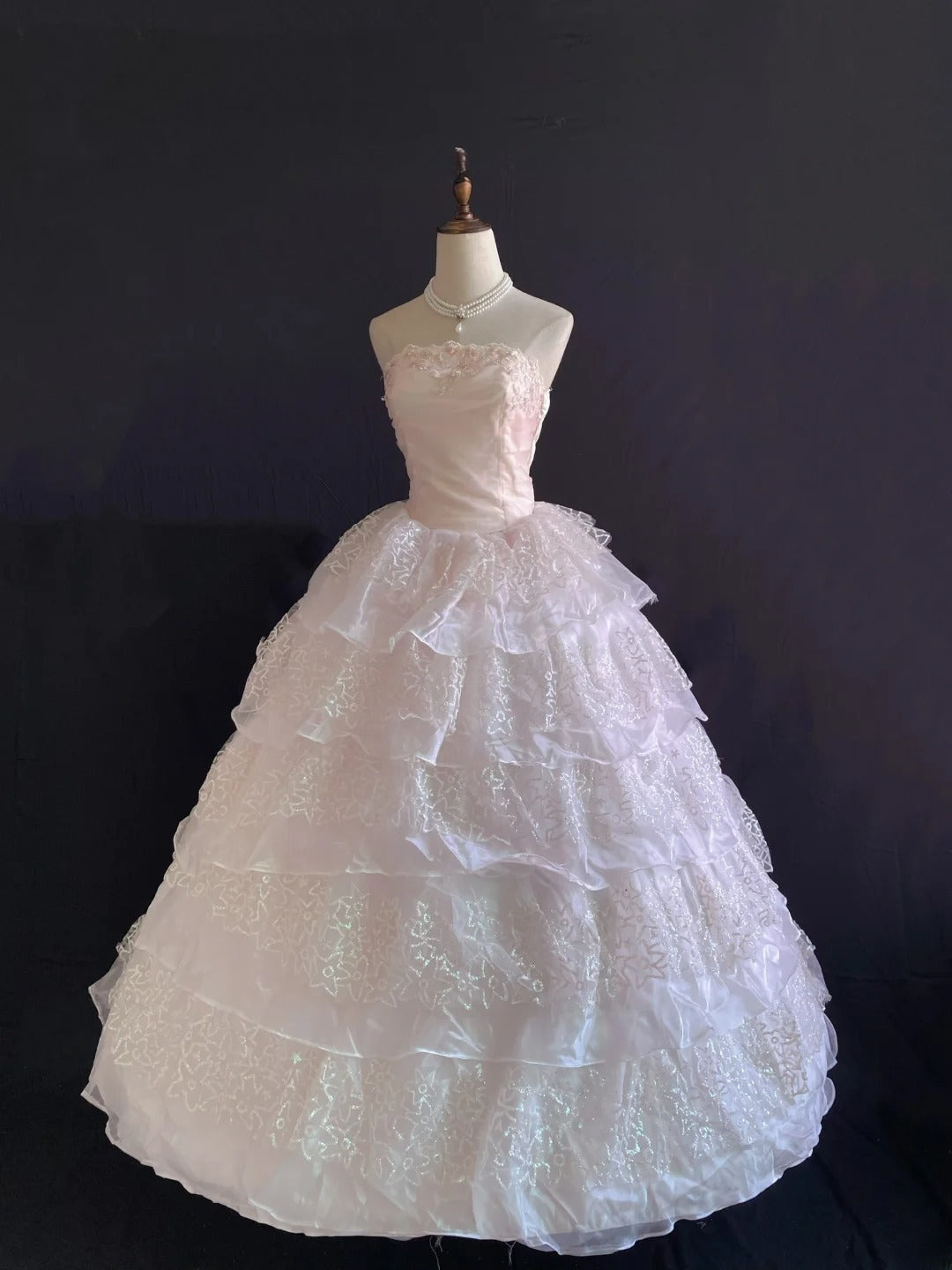 Sweety Ball Gown Strapless Pink Lace Long With Tiered Layers Quince Dress inspo Quinceanera Dresses Formal Birthday Outfit RB7897