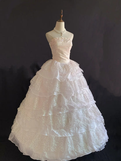 Sweety Ball Gown Strapless Pink Lace Long With Tiered Layers Quince Dress inspo Quinceanera Dresses Formal Birthday Outfit RB7897