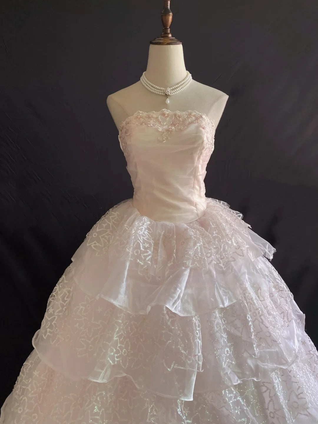 Sweety Ball Gown Strapless Pink Lace Long With Tiered Layers Quince Dress inspo Quinceanera Dresses Formal Birthday Outfit RB7897