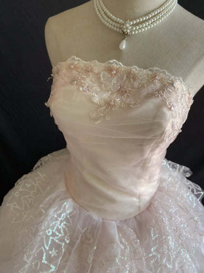 Sweety Ball Gown Strapless Pink Lace Long With Tiered Layers Quince Dress inspo Quinceanera Dresses Formal Birthday Outfit RB7897