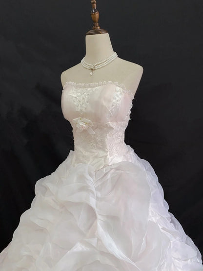 Cute Ball Gown Strapless Pink Lace Long With Tiered Layers Quince Dress inspo Quinceanera Dresses Formal Birthday Outfit RB7898