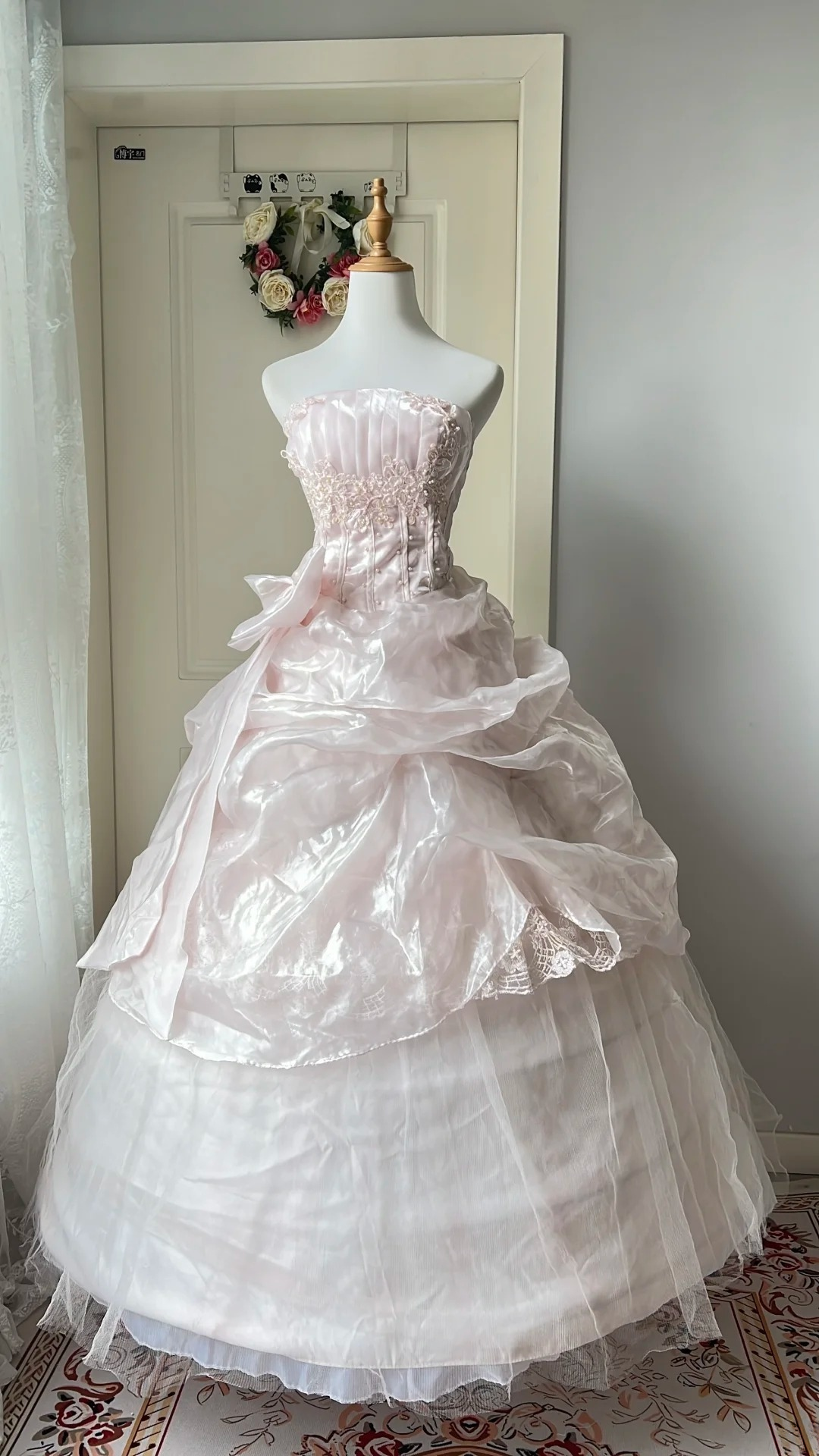 Sweet 15 Dress Quinceanera Dresses Ball Gown Strapless Pearl Pink With Tiered Lace Long 16th Birthday Outfits RC0760