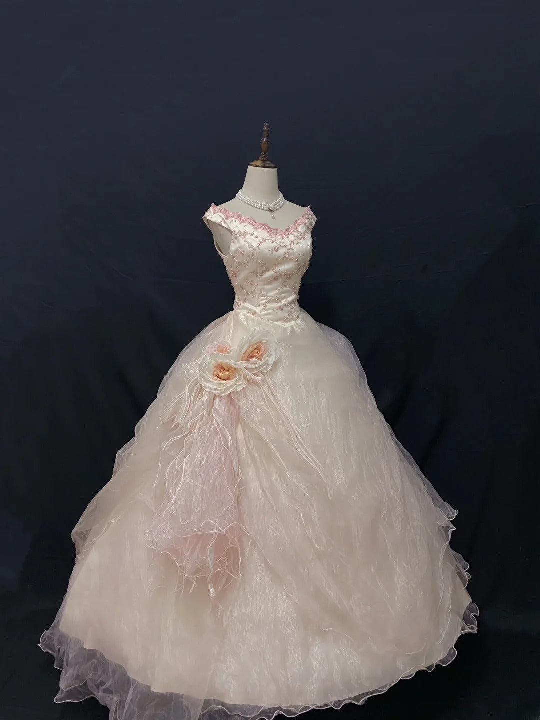 Cute Ball Gown V Neck Pink Tulle Long With Flowers Quince Dress inspo Quinceanera Dresses Formal 18th Birthday Outfit RB7900