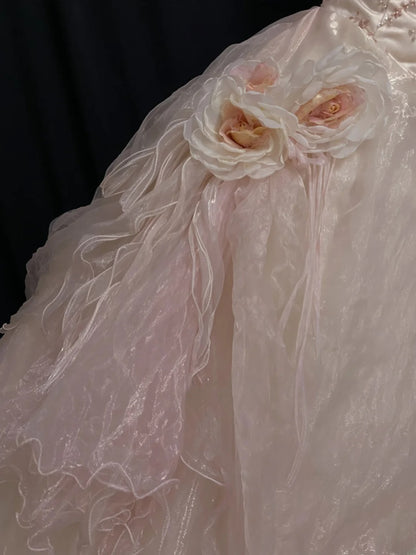Cute Ball Gown V Neck Pink Tulle Long With Flowers Quince Dress inspo Quinceanera Dresses Formal 18th Birthday Outfit RB7900