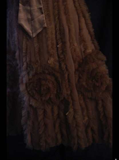 Vintage A-Linien-Kleid mit Spaghettiträgern, braunem Tüll und Spitze, ideal für den 18. Geburtstag, den Abschlussball oder als Cocktailkleid (AS445)