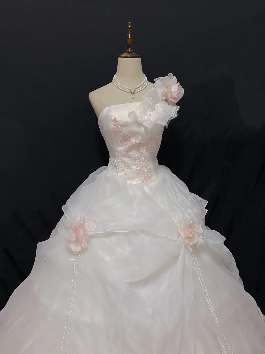 Cute Ball Gown One Shoulder Pink Tulle Long With Flowers Quince Dress inspo Quinceanera Dresses Formal 18th Birthday Outfit RB7901