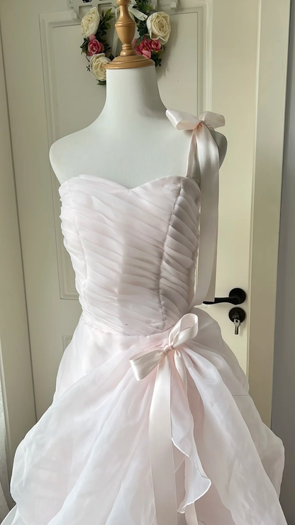 Elegant Prom Dresses Ball Gown One Shoulder Light Pink With Tiered Ruffled Long Graduation Dance Outfits RC0763