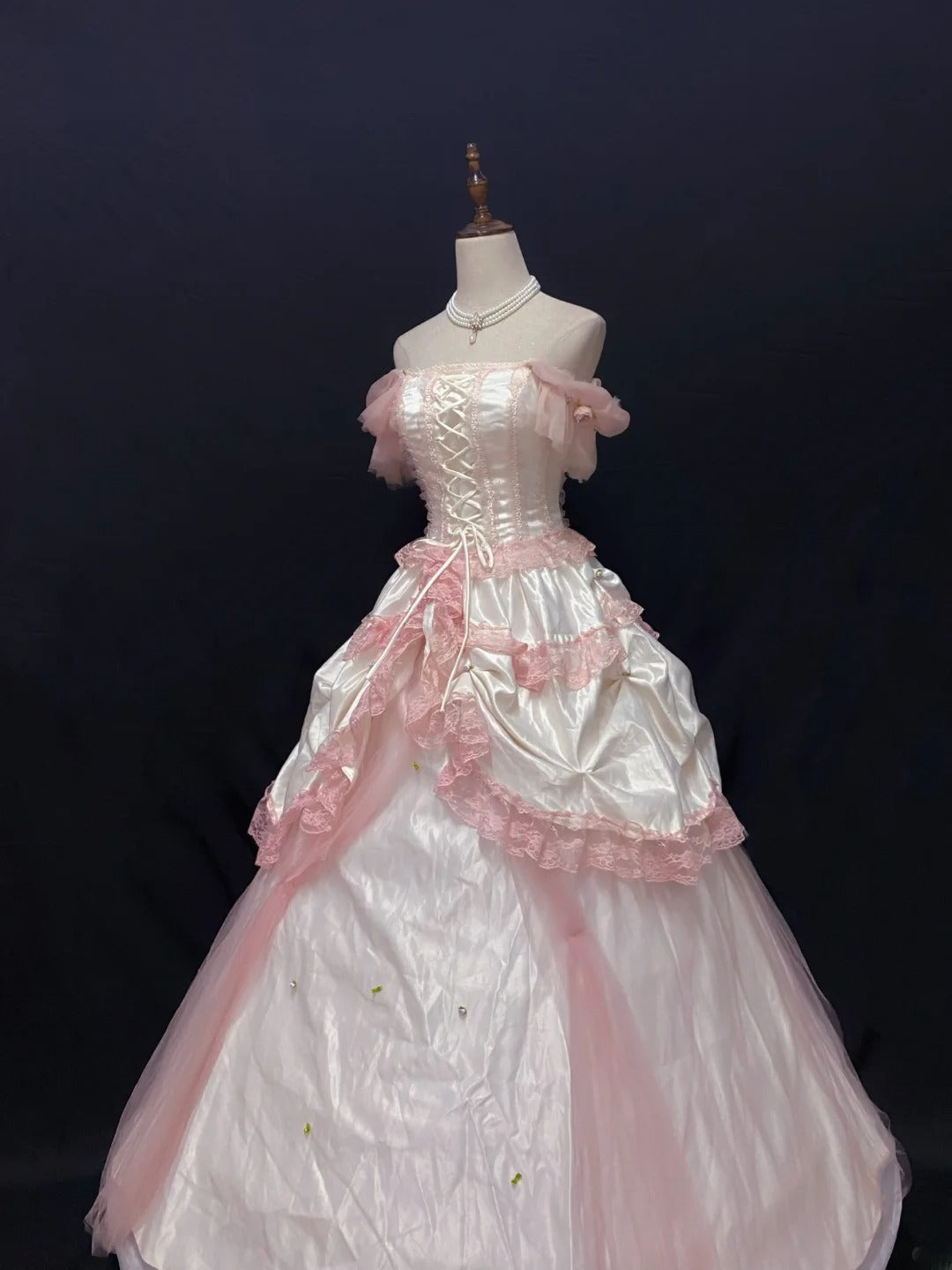 Cute Ball Gown Off The Shoulder Pink Tulle Long With Lace Quince Dress inspo Quinceanera Dresses Formal 18th Birthday Outfit RB7902