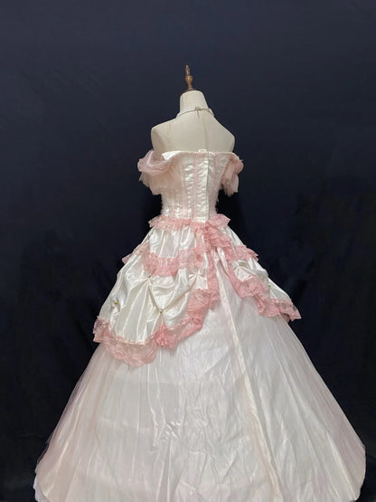 Cute Ball Gown Off The Shoulder Pink Tulle Long With Lace Quince Dress inspo Quinceanera Dresses Formal 18th Birthday Outfit RB7902