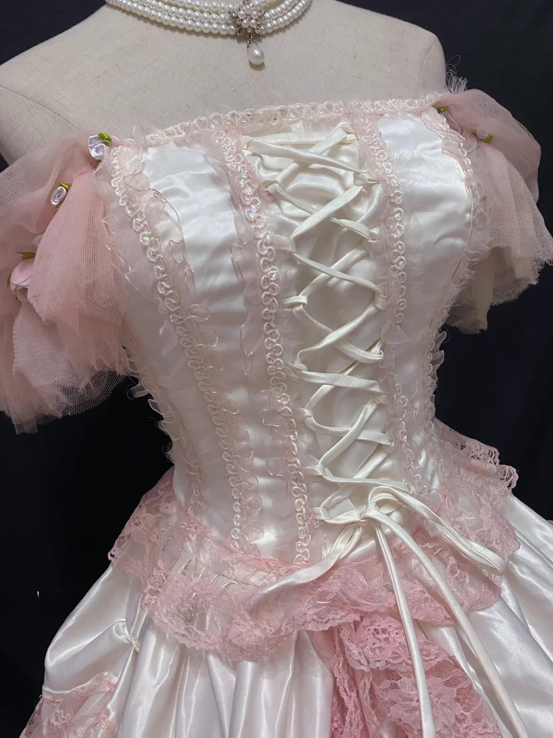 Cute Ball Gown Off The Shoulder Pink Tulle Long With Lace Quince Dress inspo Quinceanera Dresses Formal 18th Birthday Outfit RB7902