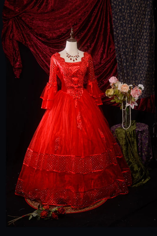 Wunderschönes rotes Tüll-Ballkleid für die Quinceanera mit Ärmeln für Sweet 15, 15 Anos Kleid Festliche Outfits RB8624