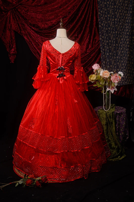 Wunderschönes rotes Tüll-Ballkleid für die Quinceanera mit Ärmeln für Sweet 15, 15 Anos Kleid Festliche Outfits RB8624