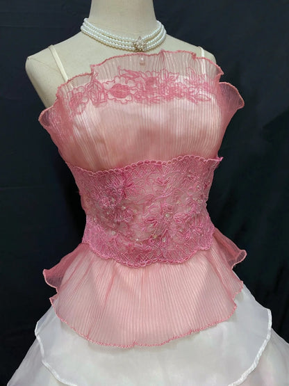 Princesses Ball Gown Spaghetti Straps Pink Chiffon Long With Tiered Layers Quince Dress inspo Quinceanera Dresses Formal 18th Birthday Outfit RB7905
