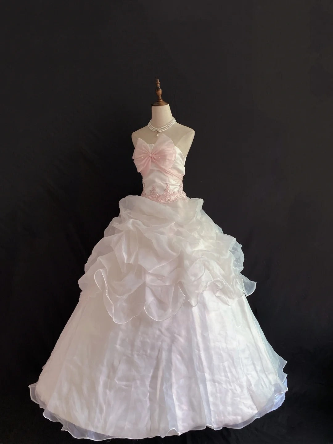 Aesthetic Ball Gown Strapless Pink Organza Long With Appliqued Quince Dress inspo Quinceanera Dresses Formal 18th Birthday Outfit RB7907