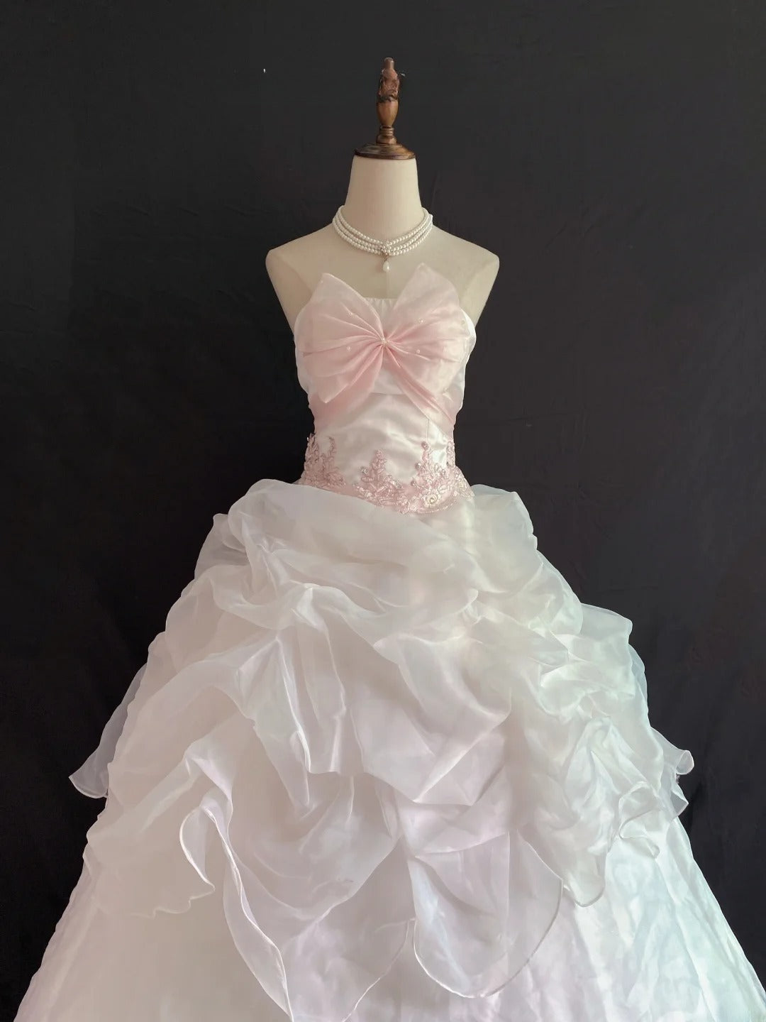 Aesthetic Ball Gown Strapless Pink Organza Long With Appliqued Quince Dress inspo Quinceanera Dresses Formal 18th Birthday Outfit RB7907