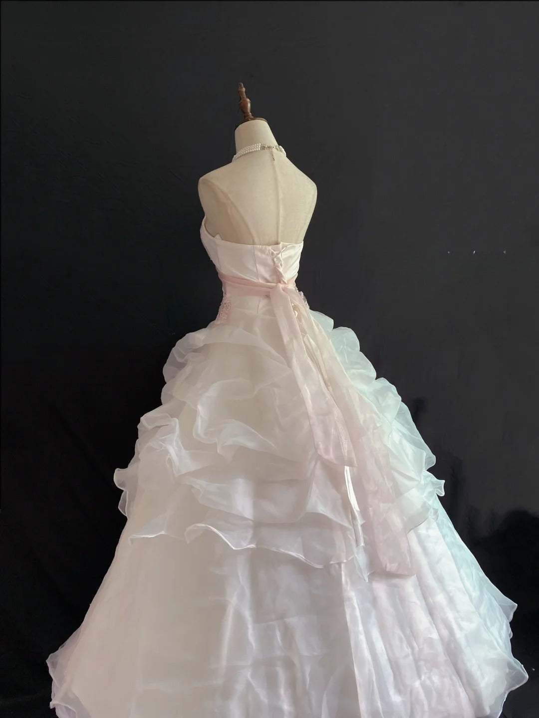 Aesthetic Ball Gown Strapless Pink Organza Long With Appliqued Quince Dress inspo Quinceanera Dresses Formal 18th Birthday Outfit RB7907