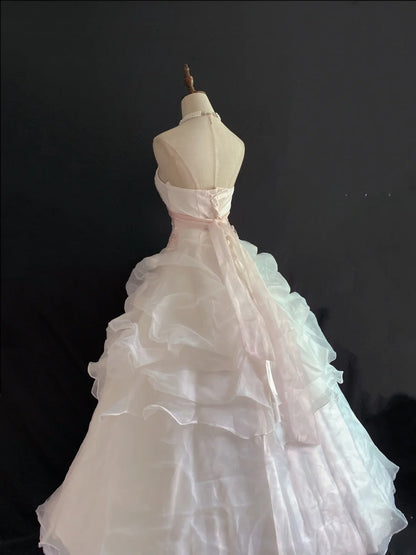 Aesthetic Ball Gown Strapless Pink Organza Long With Appliqued Quince Dress inspo Quinceanera Dresses Formal 18th Birthday Outfit RB7907