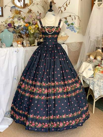 Sweet 16 Dress Ballgown Spaghetti Straps Navy Blue Flowers Sweet Sixteen Dress With Flowers RB9443