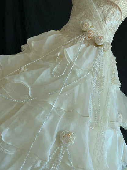 Aesthetic Ball Gown Strapless Organza Long With Tiered Layers Appliqued Quince Dress inspo Quinceanera Dresses Formal 18th Birthday Outfit RB7908