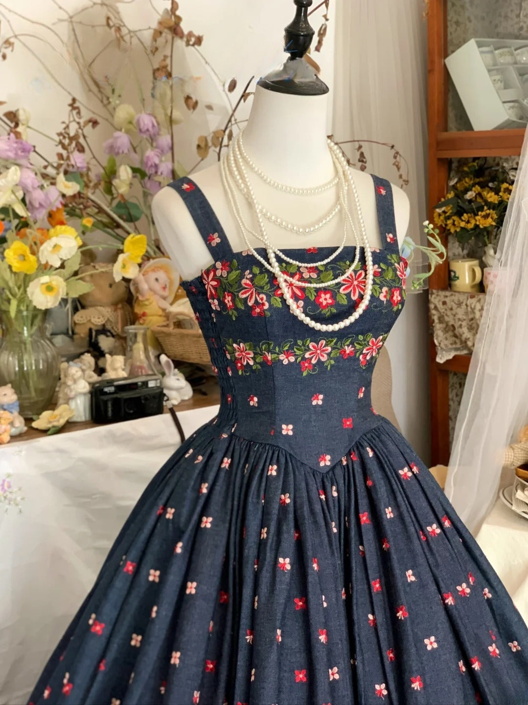 Sweet 16 Dress Ballgown Spaghetti Straps Navy Blue Flowers Sweet Sixteen Dress With Flowers RB9443