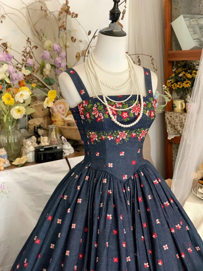 Sweet 16 Dress Ballgown Spaghetti Straps Navy Blue Flowers Sweet Sixteen Dress With Flowers RB9443