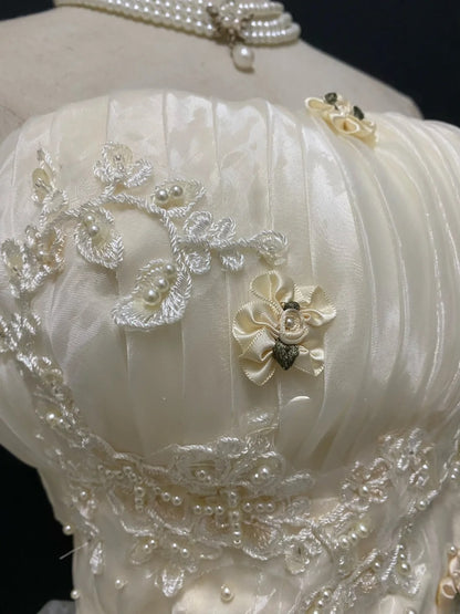 Aesthetic Ball Gown Strapless Organza Ivory Long With Tiered Layers Appliqued Quince Dress inspo Quinceanera Dresses Formal 18th Birthday Outfit RB7910