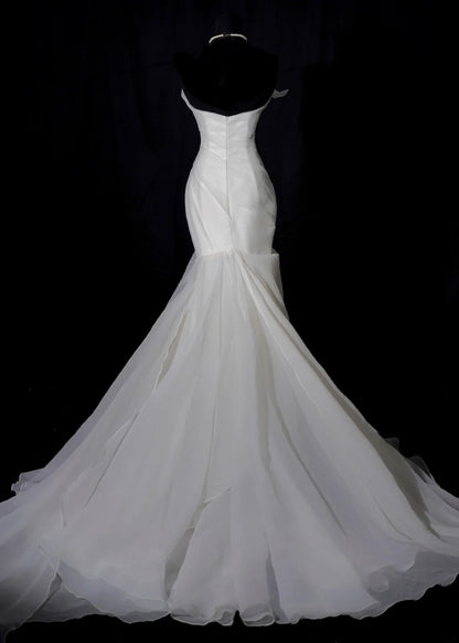Modest Long Wedding Dresses Mermaid Strapless Chiffon Style for Bride With Pleated Bodice Train Bridal Dresses AS457