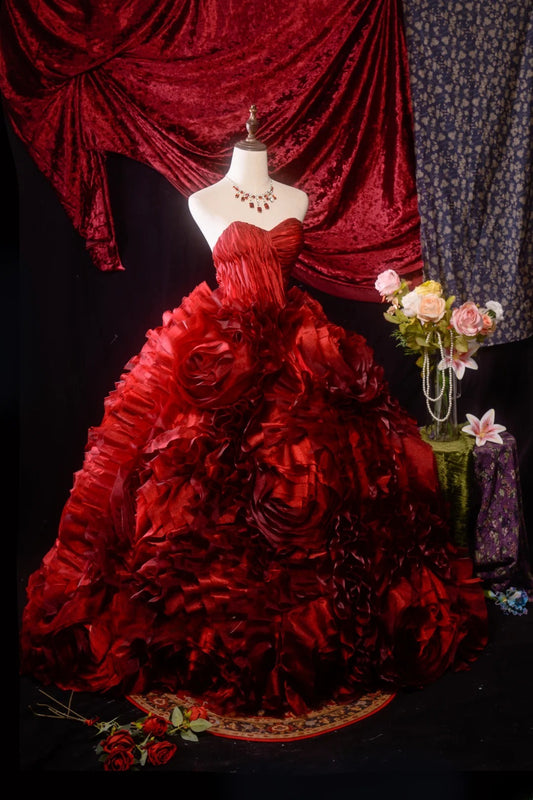 Wunderschönes rotes Ballkleid mit herzförmigem Ausschnitt, Quinceanera-Kleid mit Blumen für Sweet 15, 15 Anos Kleid, formelles Outfit RB8627