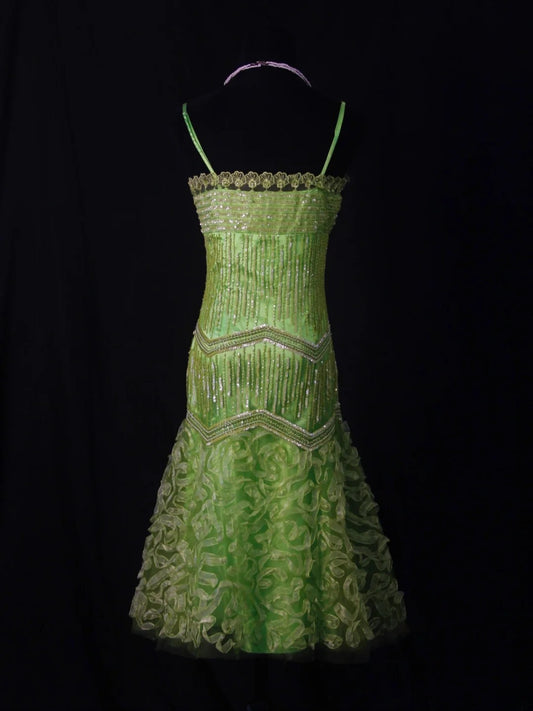 Vintage Meerjungfrauenkleid mit Spaghettiträgern, grünem Tüll und Perlen, 18. Geburtstagskleid, Homecoming-Kleid, Cocktailkleid AS460