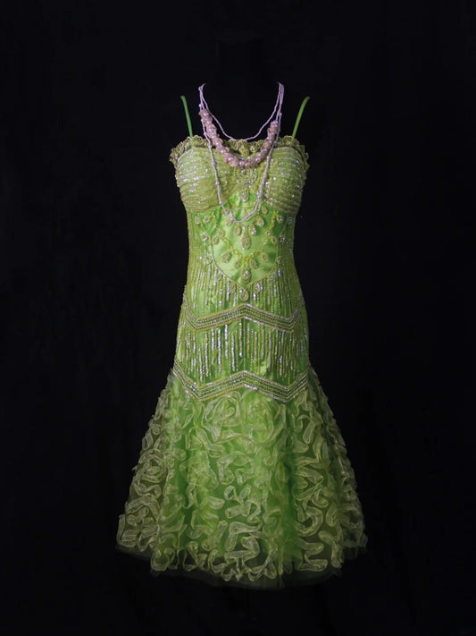Vintage Meerjungfrauenkleid mit Spaghettiträgern, grünem Tüll und Perlen, 18. Geburtstagskleid, Homecoming-Kleid, Cocktailkleid AS460