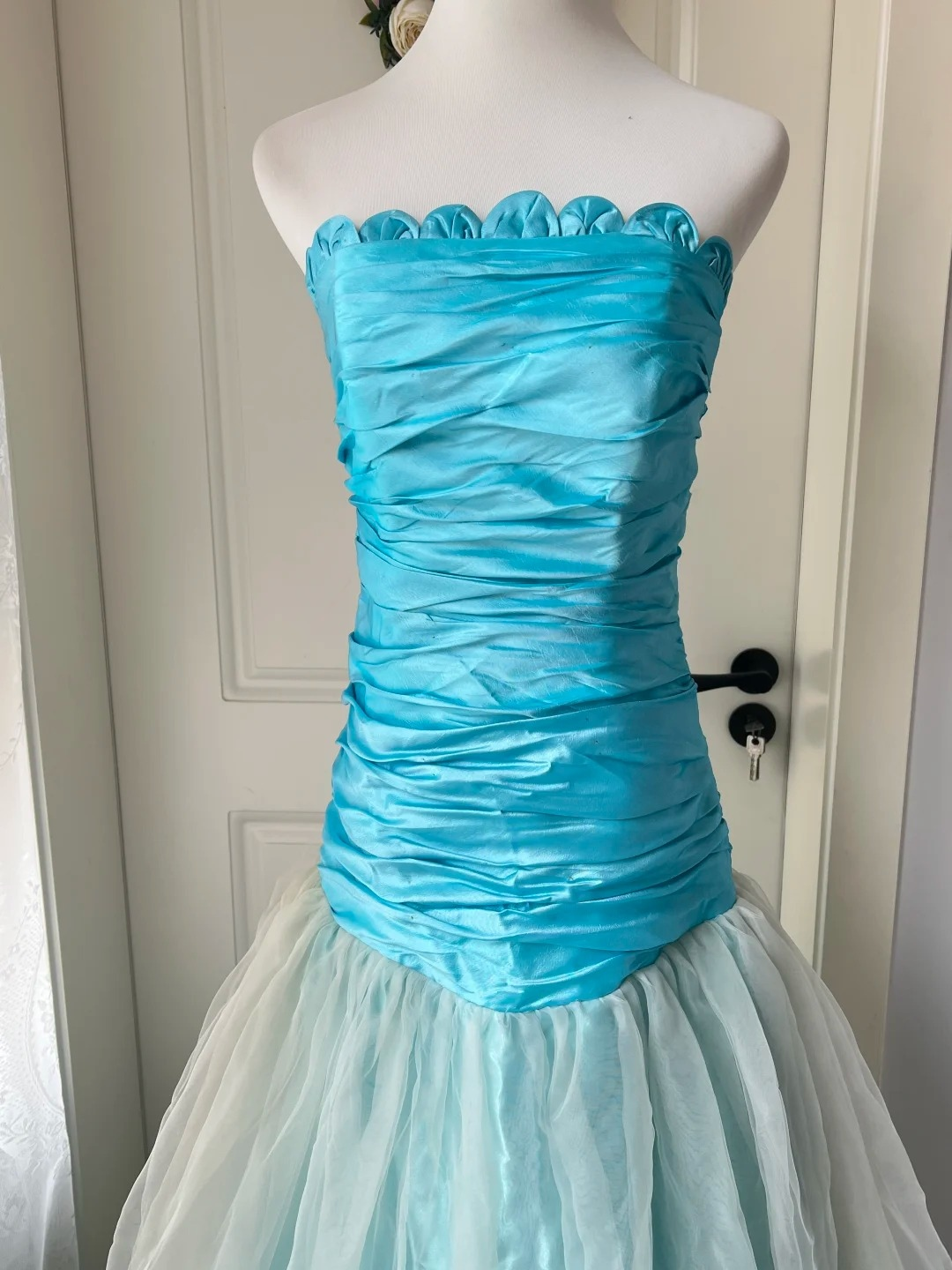 Elegant Prom Dresses Mermaid Strapless Blue Tulle Long Graduation Dance Outfits RC0777
