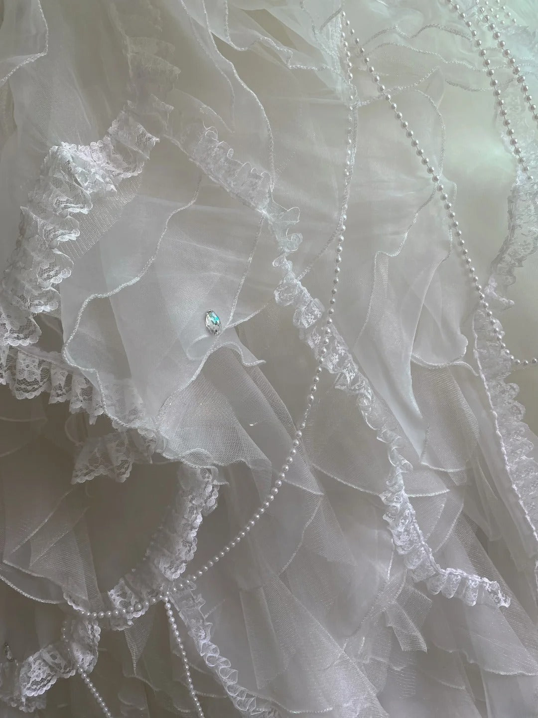 Aesthetic Ball Gown Sweetheart White Tulle Long With Tiered Layers Lace Long Quince Dress inspo Quinceanera Dresses Formal 16th Birthday Outfits RB7917