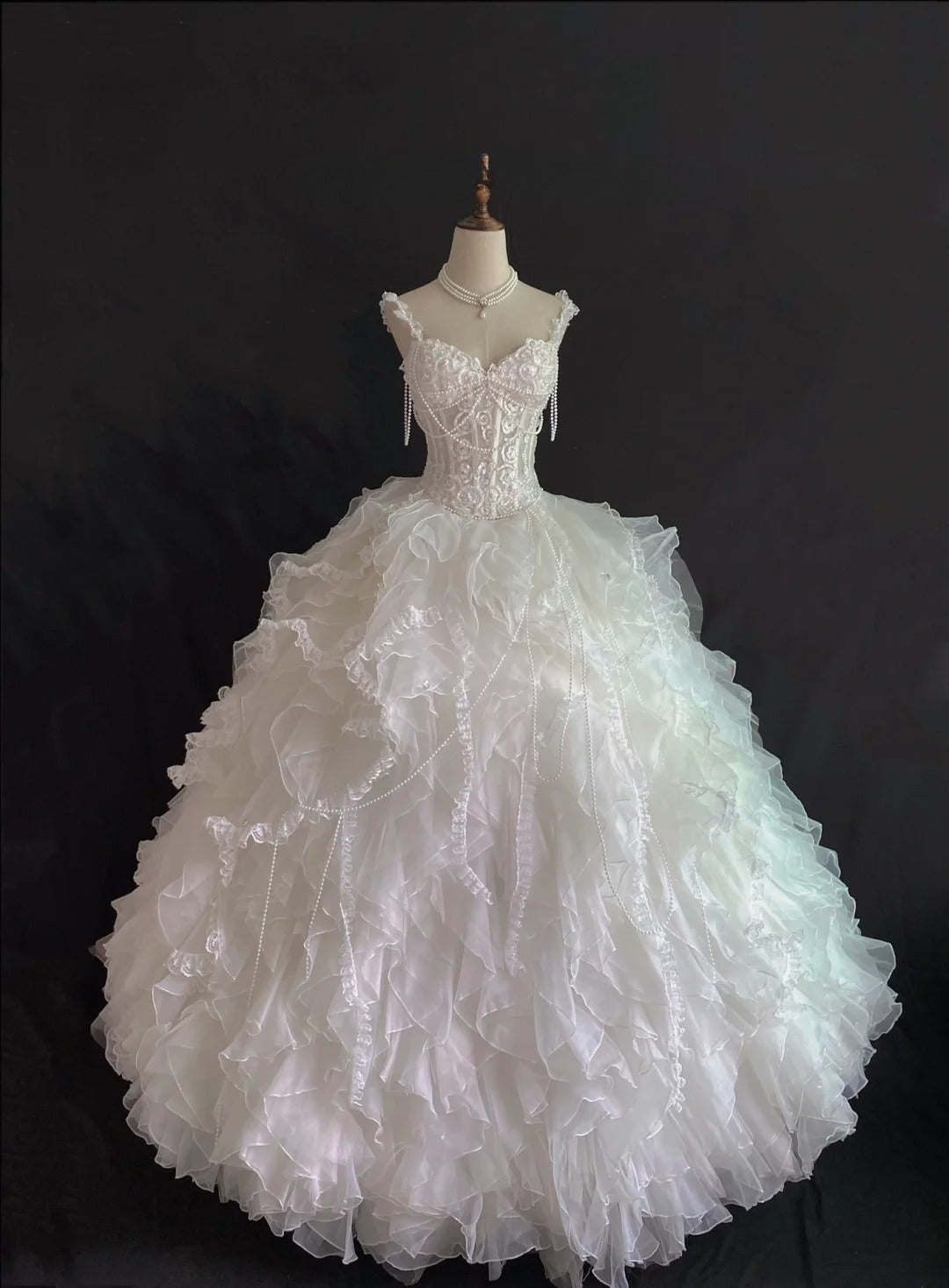 Aesthetic Ball Gown Sweetheart White Tulle Long With Tiered Layers Lace Long Quince Dress inspo Quinceanera Dresses Formal 16th Birthday Outfits RB7917