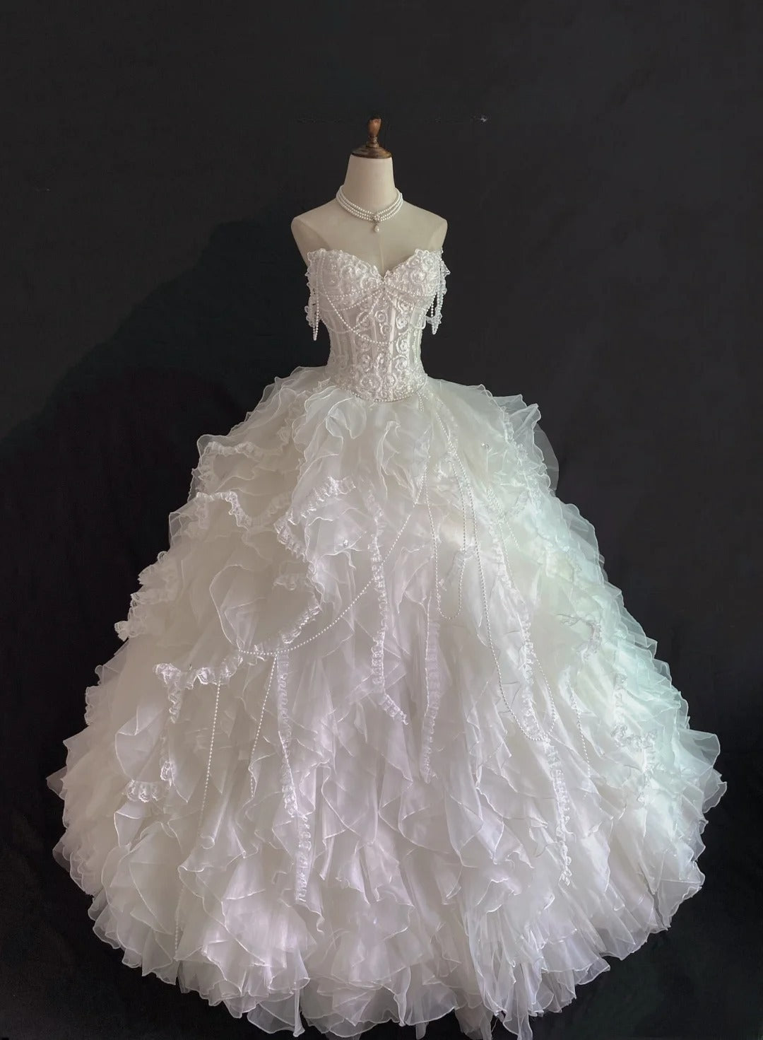 Aesthetic Ball Gown Sweetheart White Tulle Long With Tiered Layers Lace Long Quince Dress inspo Quinceanera Dresses Formal 16th Birthday Outfits RB7917